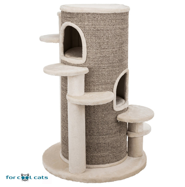 Krabpaal voor grote katten met opstap trapjes Crème/Bruin 76x76x114cm