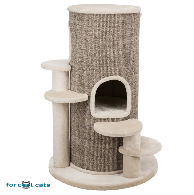 Krabpaal voor grote katten met opstap trapjes Crème/Bruin 76x76x114cm